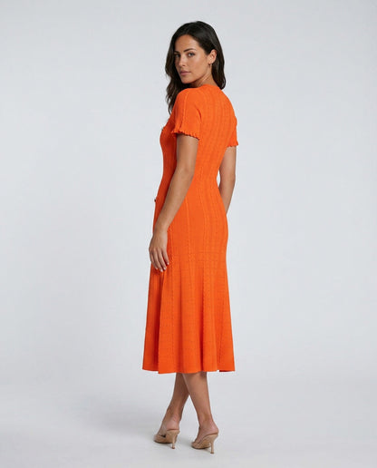 Ribbed Knit Button Front Midi Dress