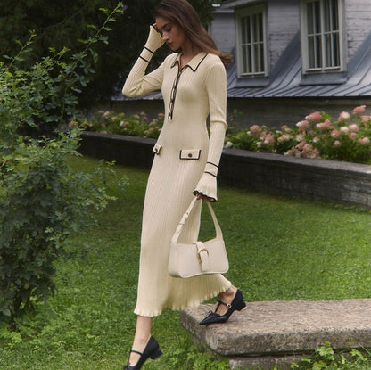 Ribbed Knit Collared Maxi Dress