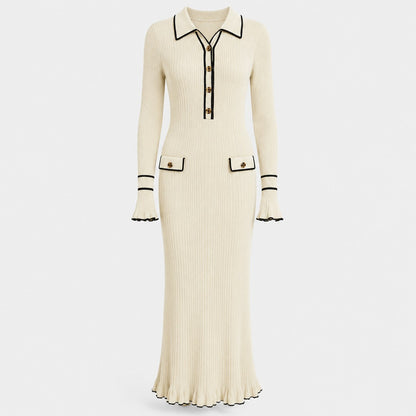 Ribbed Knit Collared Maxi Dress