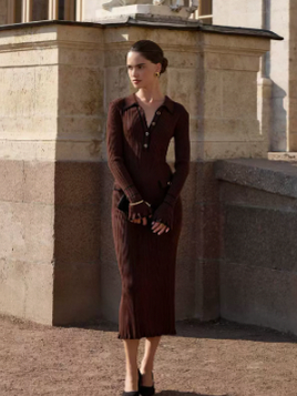 Ribbed Knit Collared Maxi Dress