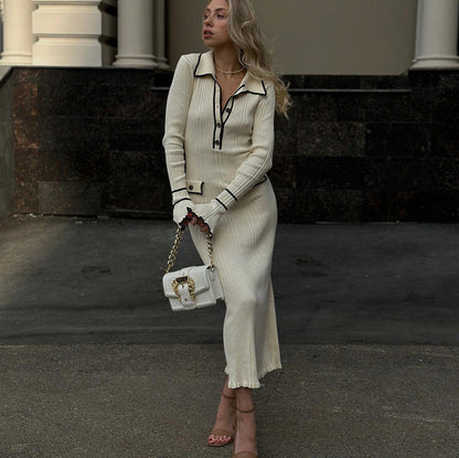 Ribbed Knit Collared Maxi Dress