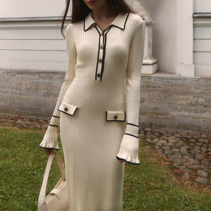 Ribbed Knit Collared Maxi Dress