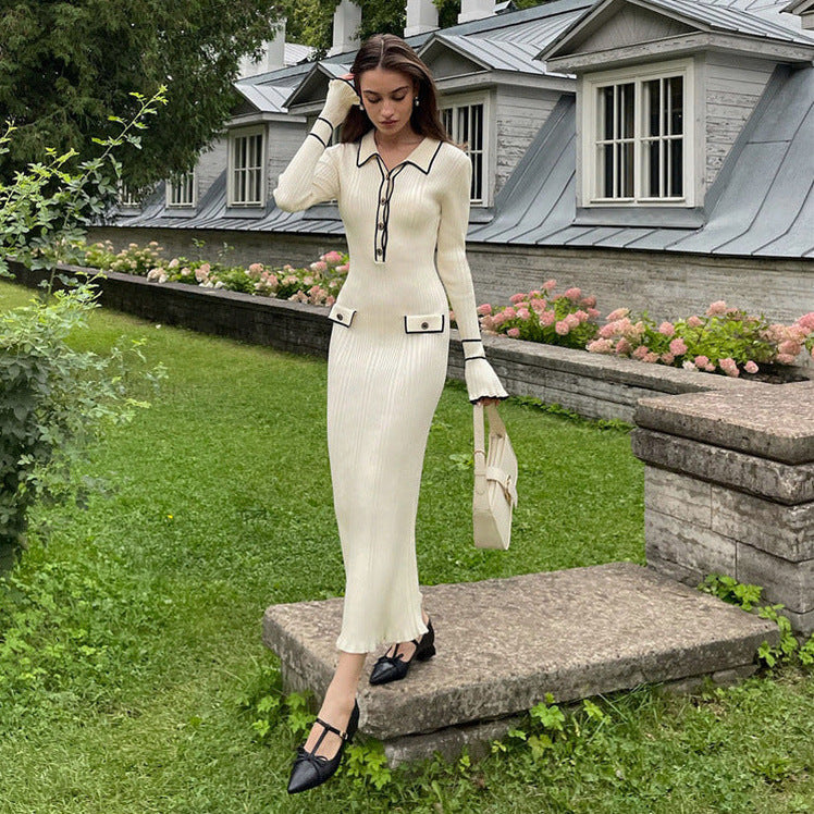 Ribbed Knit Collared Maxi Dress