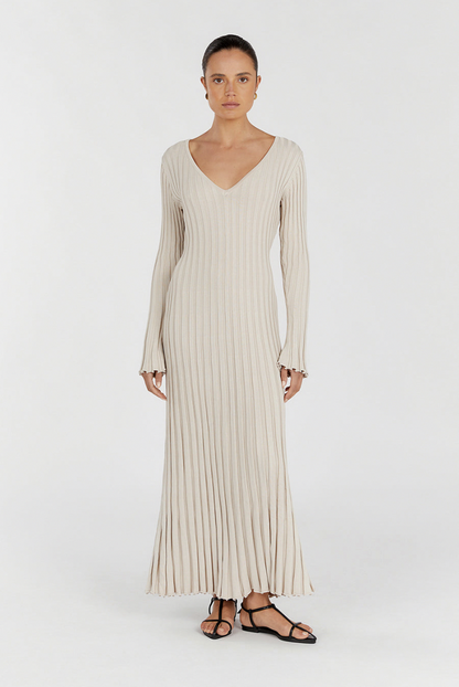 Ribbed Knit Long Sleeve Maxi Dress
