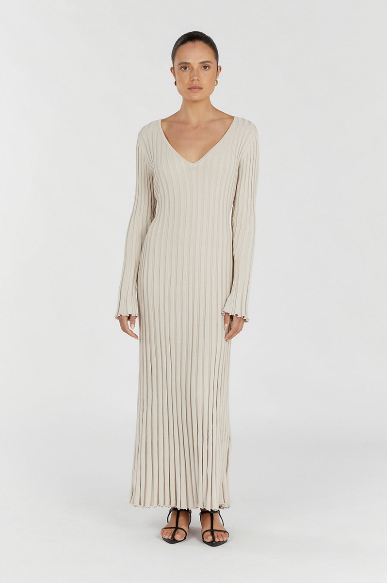 Ribbed Knit Long Sleeve Maxi Dress