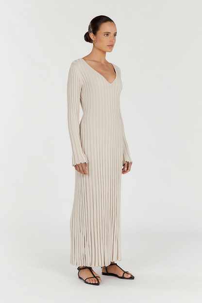 Ribbed Knit Long Sleeve Maxi Dress