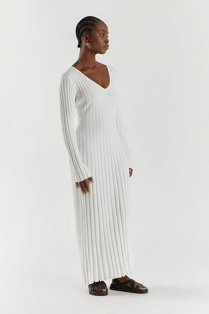 Ribbed Knit Long Sleeve Maxi Dress