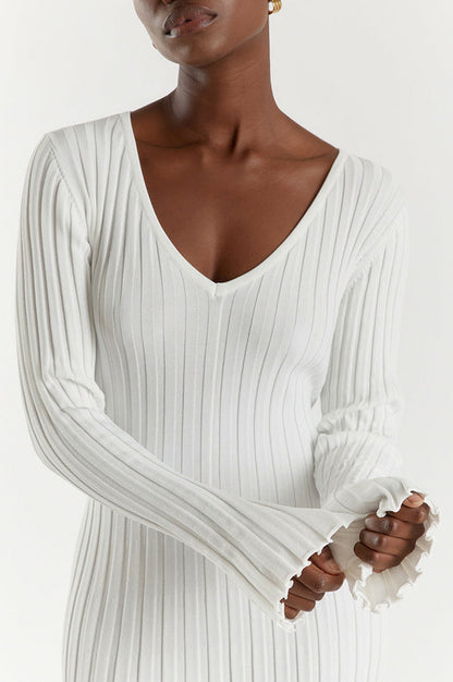 Ribbed Knit Long Sleeve Maxi Dress