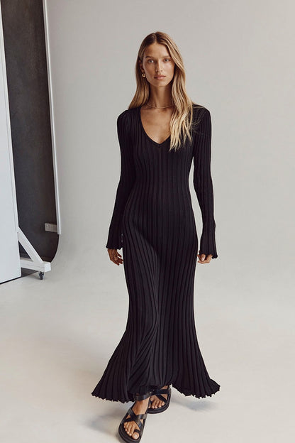 Ribbed Knit Long Sleeve Maxi Dress