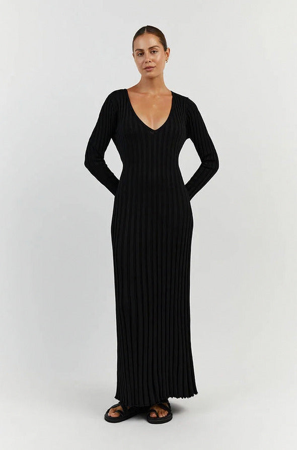 Ribbed Knit Long Sleeve Maxi Dress