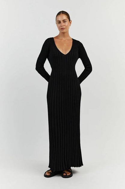Ribbed Knit Long Sleeve Maxi Dress