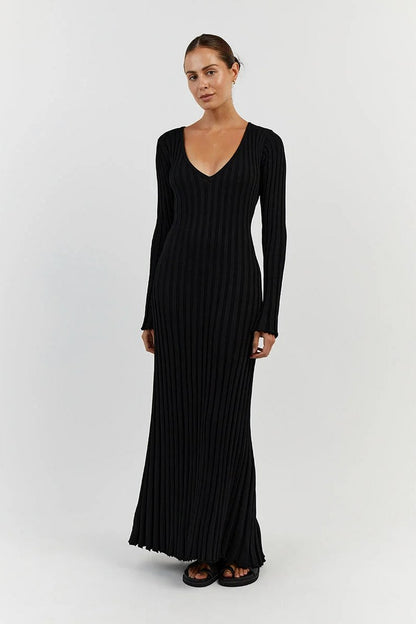 Ribbed Knit Long Sleeve Maxi Dress
