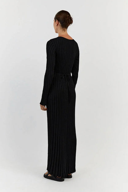 Ribbed Knit Long Sleeve Maxi Dress
