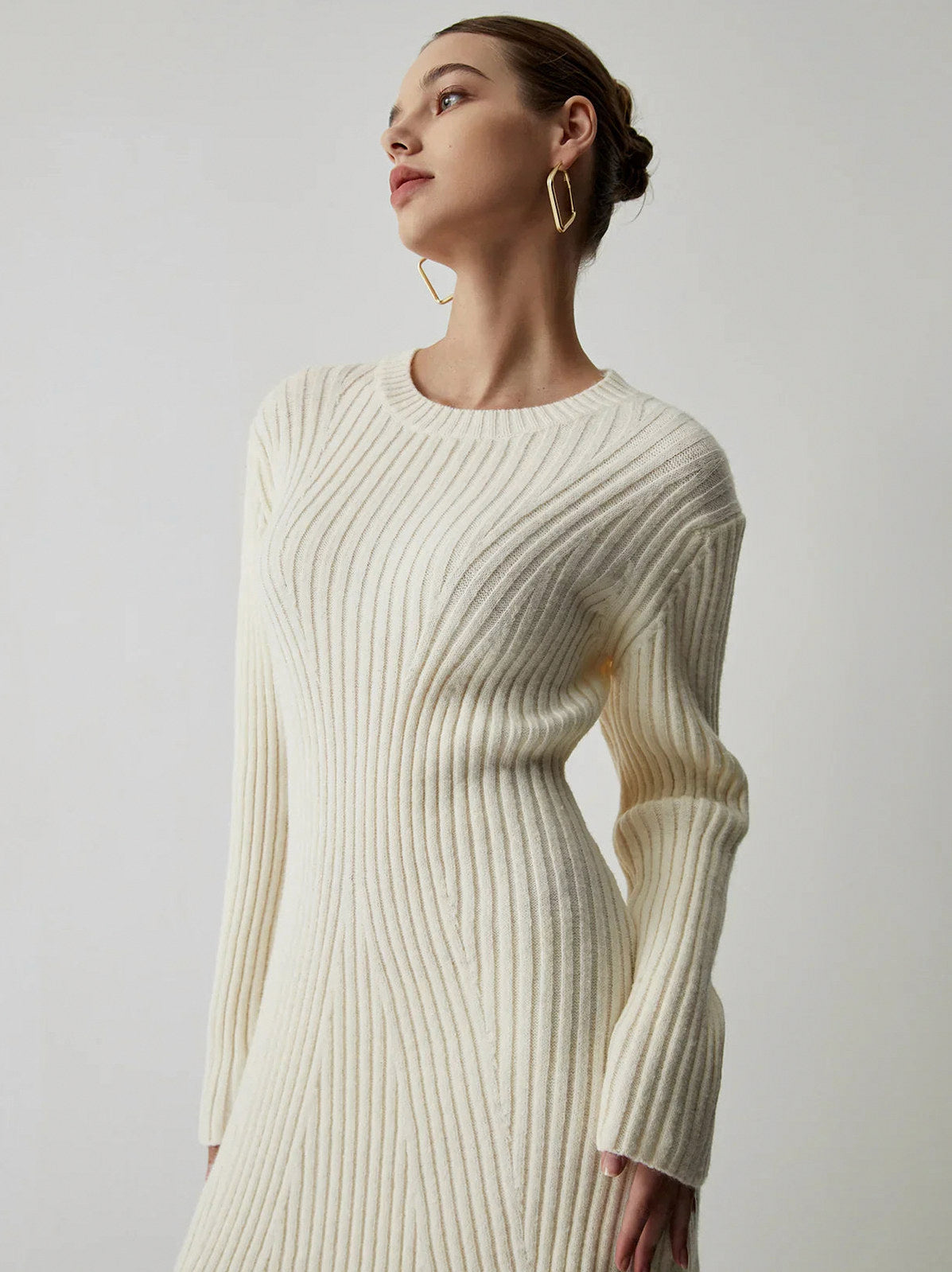 Ribbed Knit Long Sleeve Mini Sweater Dress
