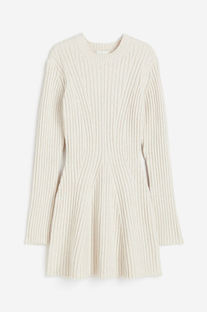 Ribbed Knit Long Sleeve Mini Sweater Dress