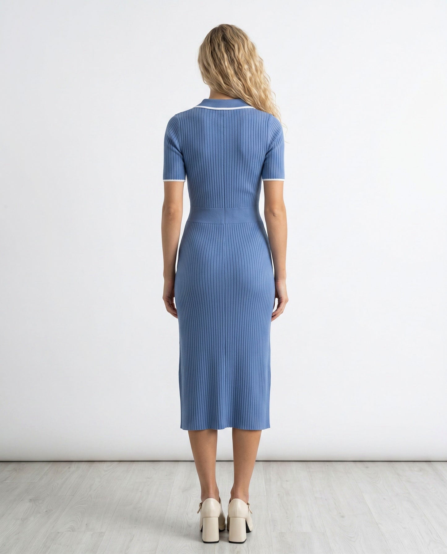 Ribbed Knit Polo Midi Dress