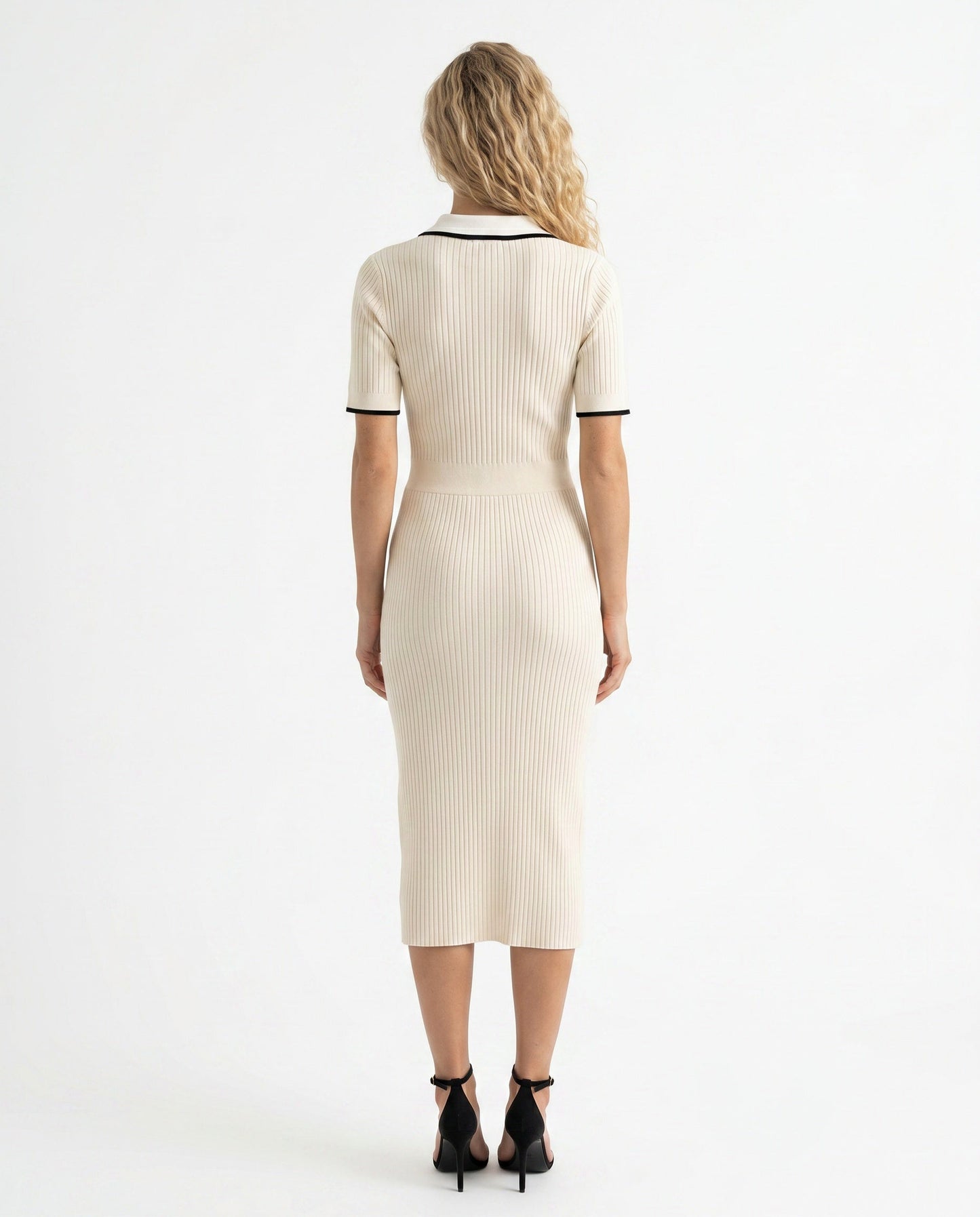 Ribbed Knit Polo Midi Dress