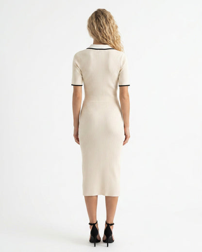 Ribbed Knit Polo Midi Dress