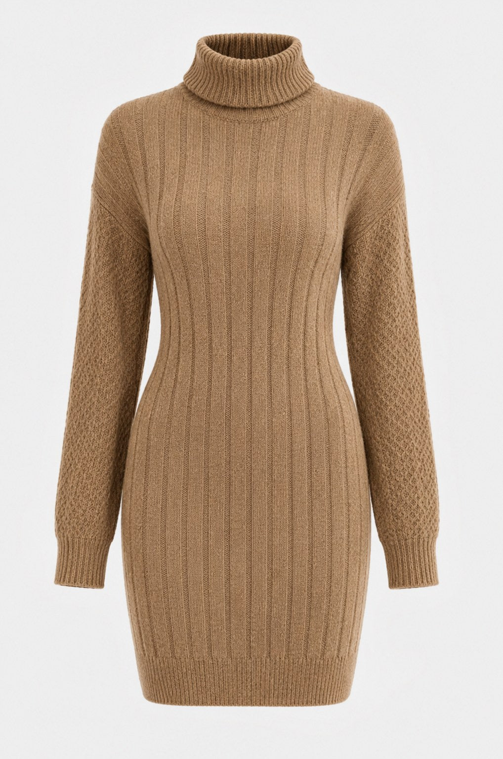 Ribbed Knit Turtleneck Mini Sweater Dress