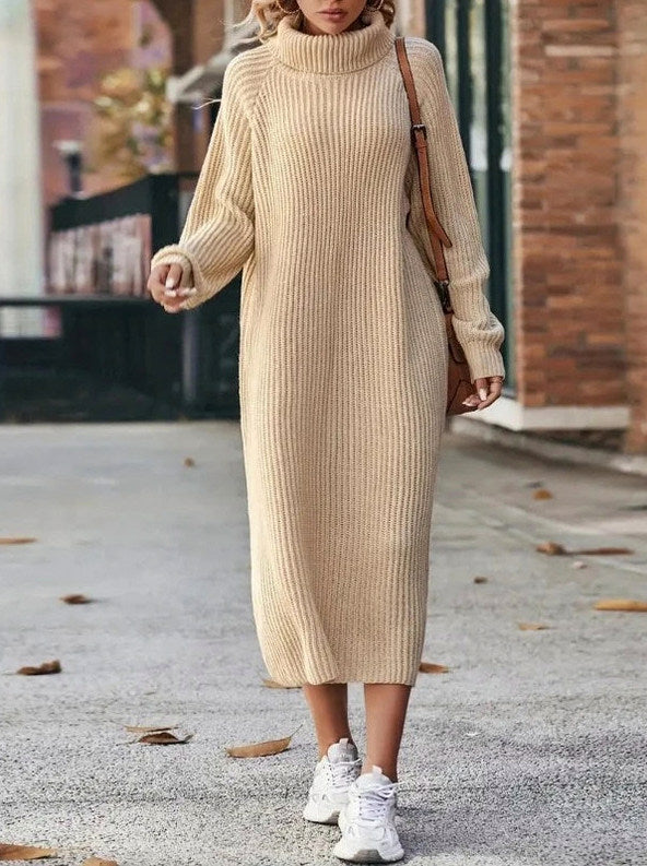 Ribbed Knit Turtleneck Sweater Dress