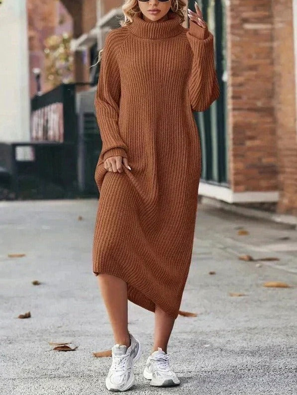 Ribbed Knit Turtleneck Sweater Dress