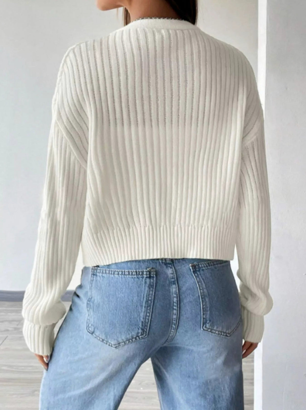 Ribbed Knit V Neck Button Cardigan