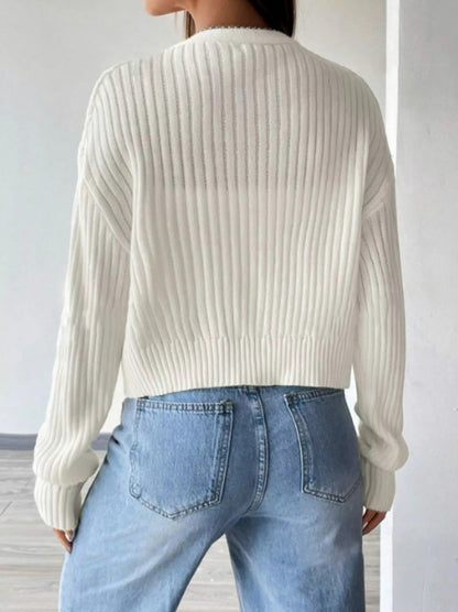Ribbed Knit V Neck Button Cardigan