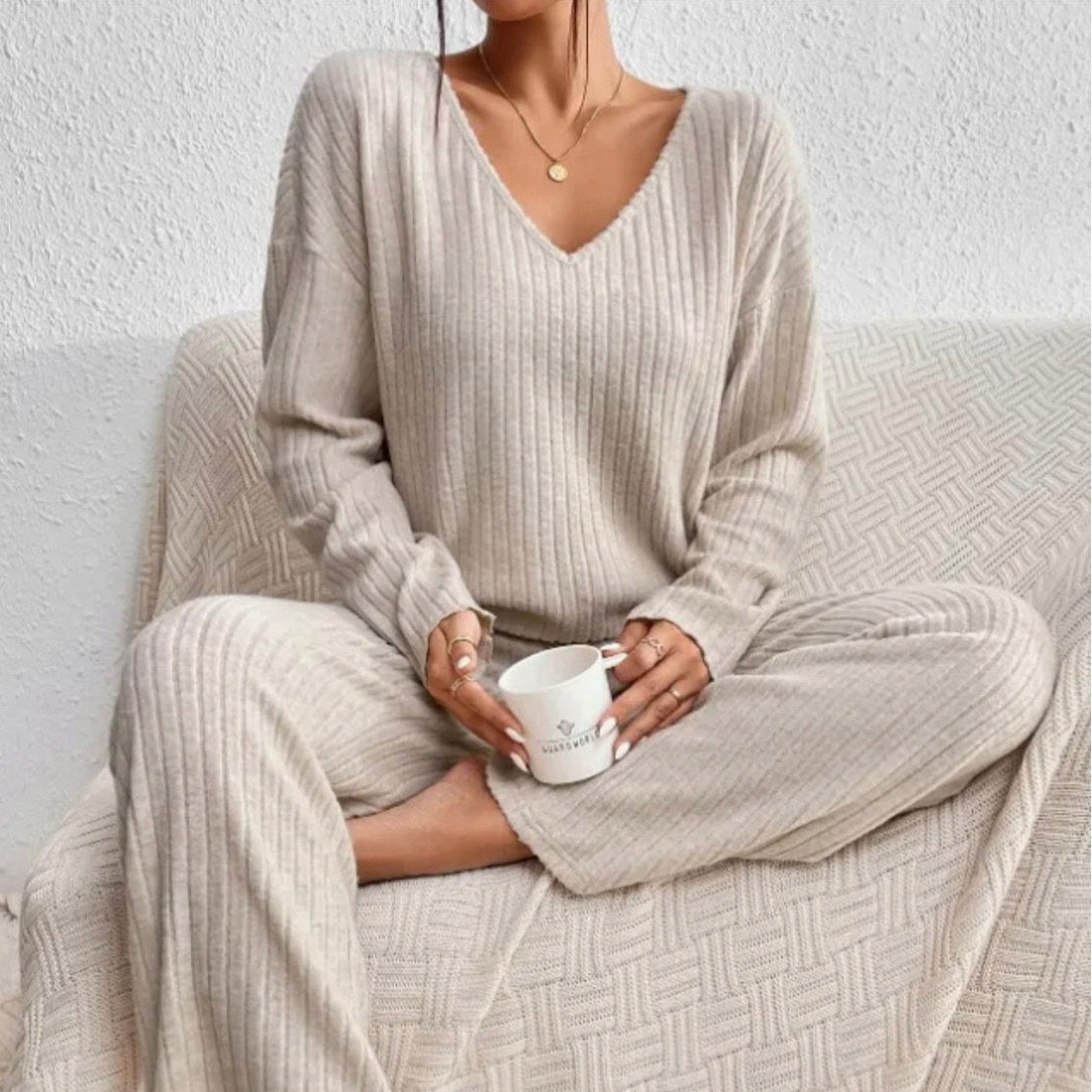Ribbed Knit Wide Leg Matching Set