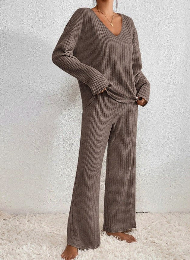 Ribbed Knit Wide Leg Matching Set