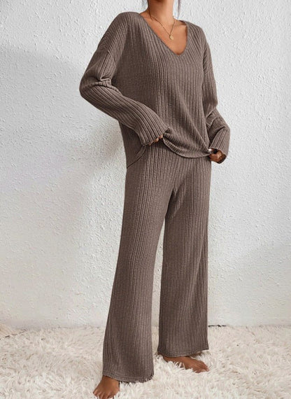 Ribbed Knit Wide Leg Matching Set