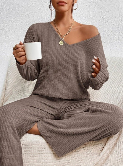 Ribbed Knit Wide Leg Matching Set