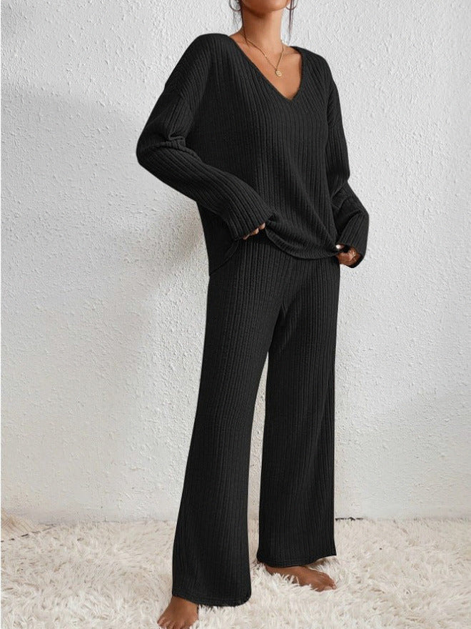 Ribbed Knit Wide Leg Matching Set