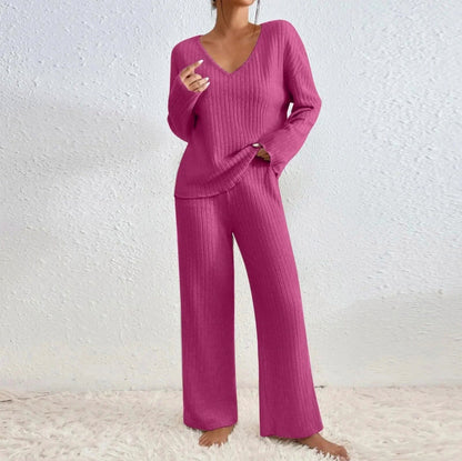 Ribbed Knit Wide Leg Matching Set