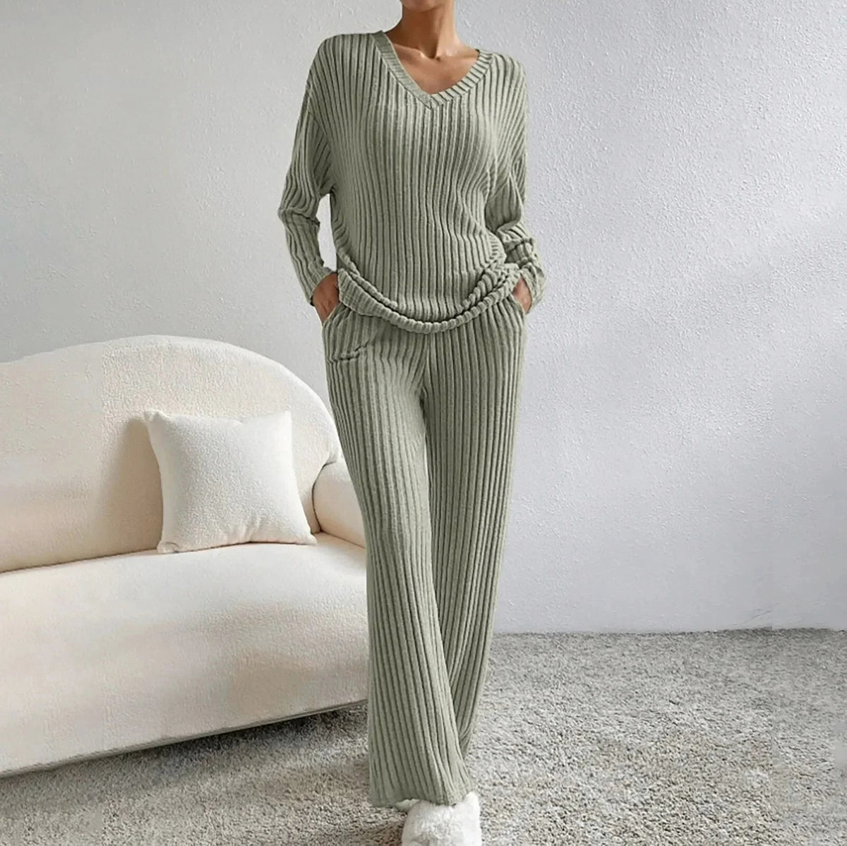 Ribbed Knit Wide Leg Matching Set