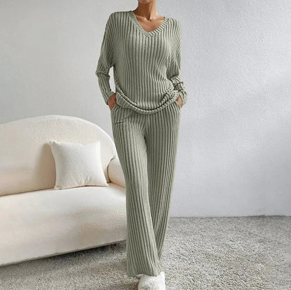 Ribbed Knit Wide Leg Matching Set