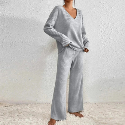 Ribbed Knit Wide Leg Matching Set