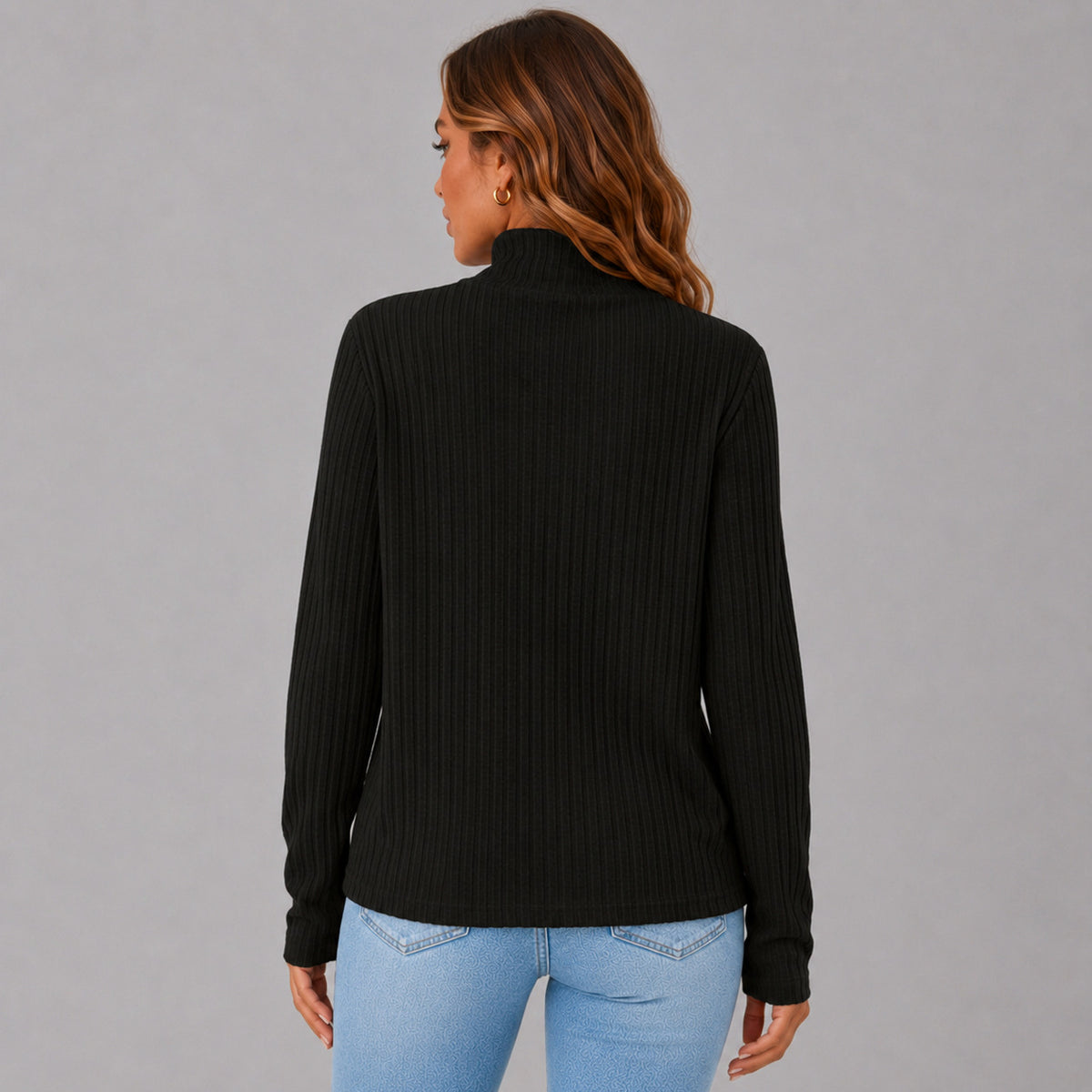 Ribbed Turtleneck Button Detail Sweater