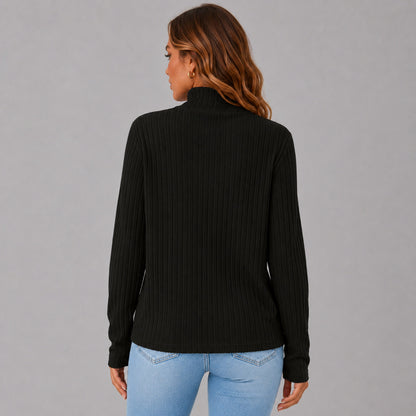 Ribbed Turtleneck Button Detail Sweater