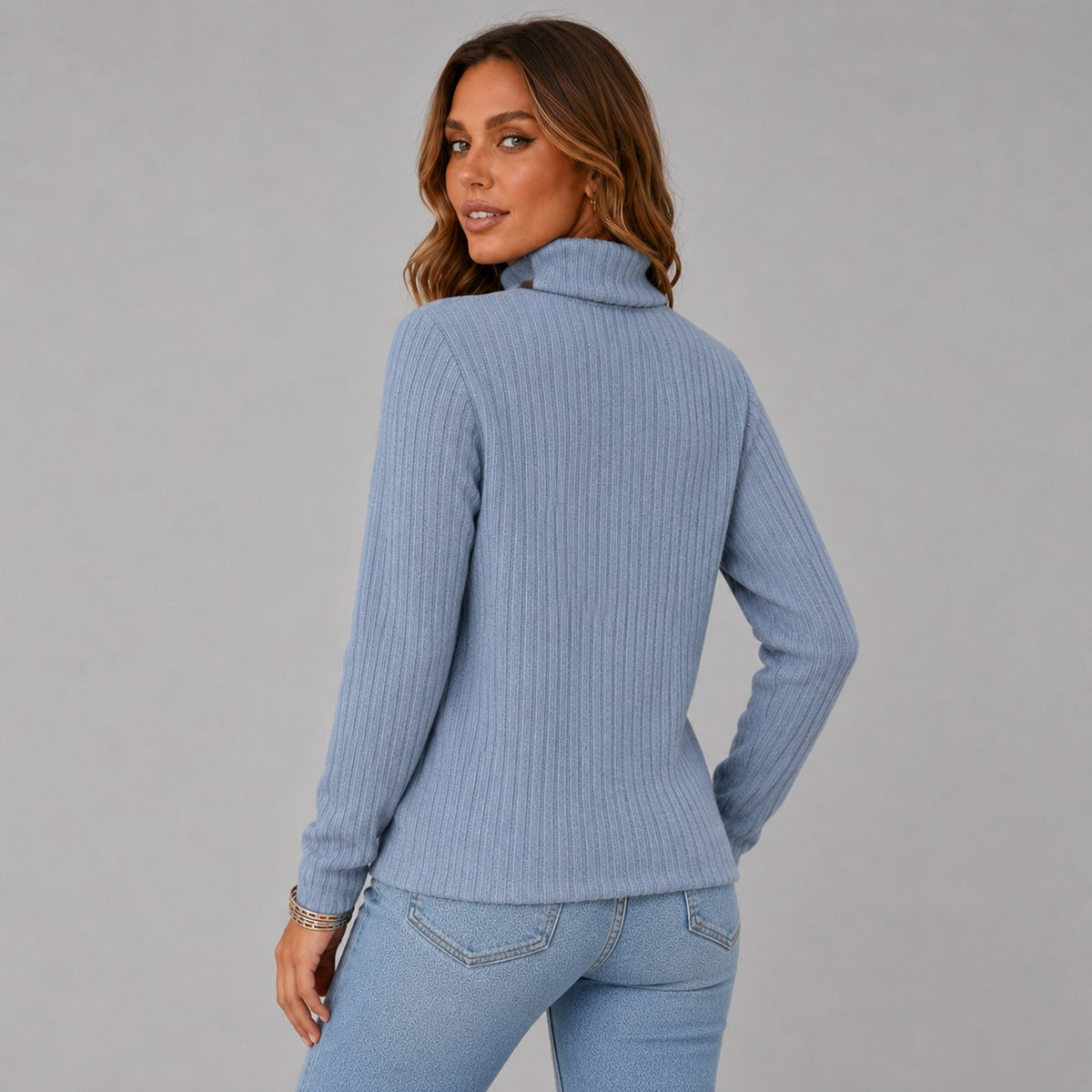 Ribbed Turtleneck Button Detail Sweater