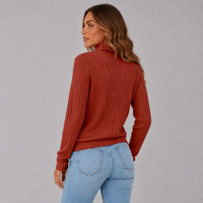 Ribbed Turtleneck Button Detail Sweater