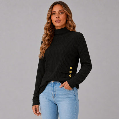Ribbed Turtleneck Button Detail Sweater
