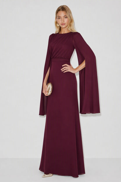 Ruched Long Sleeve Cape Maxi Dress