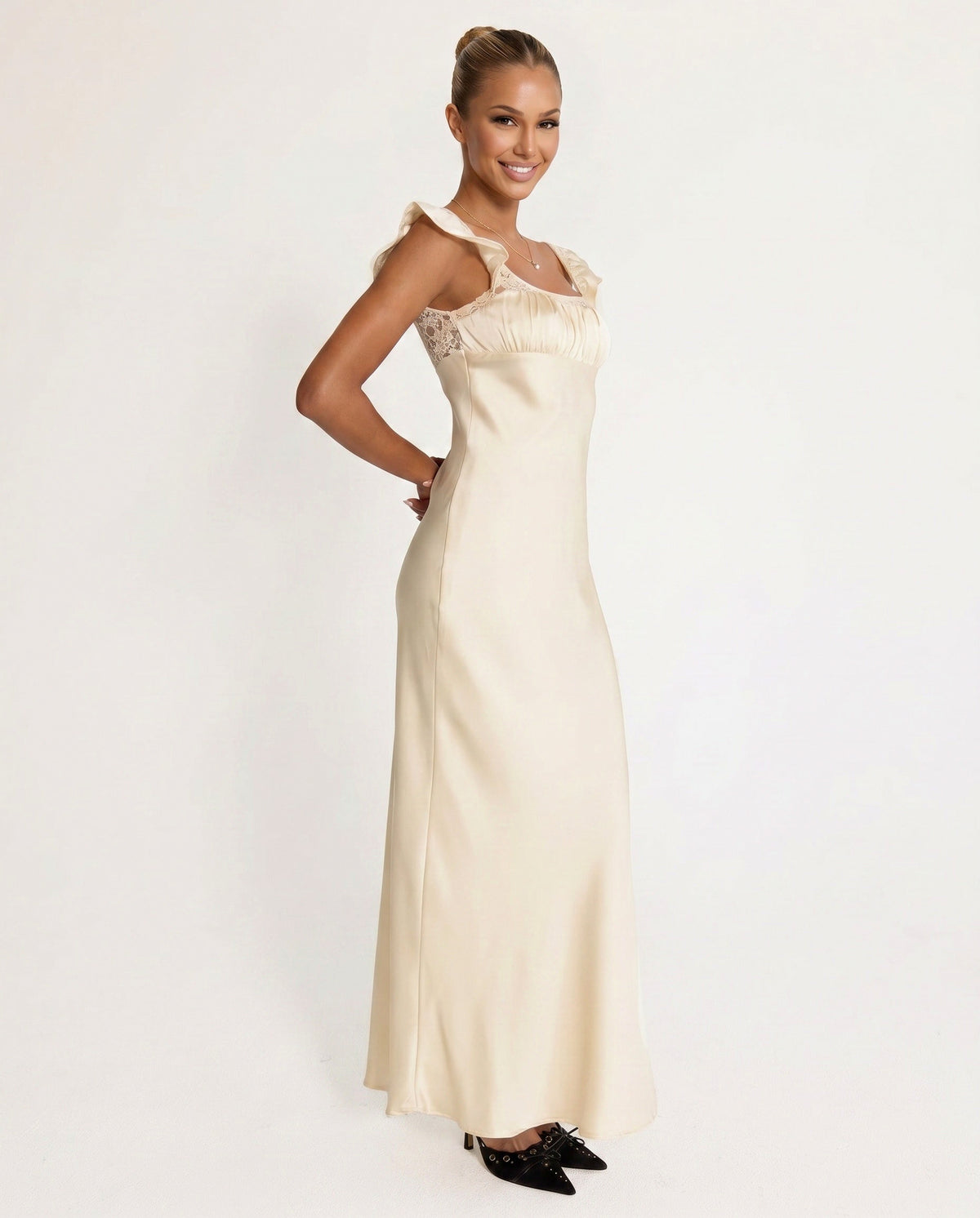 Satin Cap Sleeve Maxi Dress