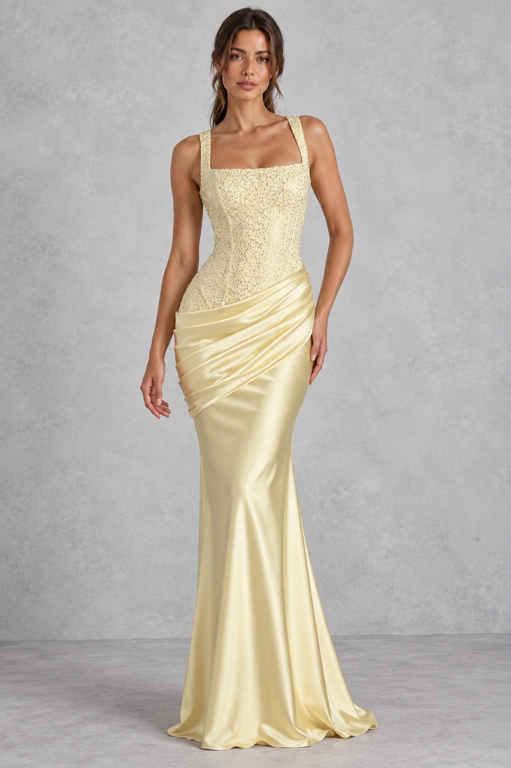 Satin Corset Square Neck Maxi Dress