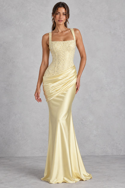 Satin Corset Square Neck Maxi Dress