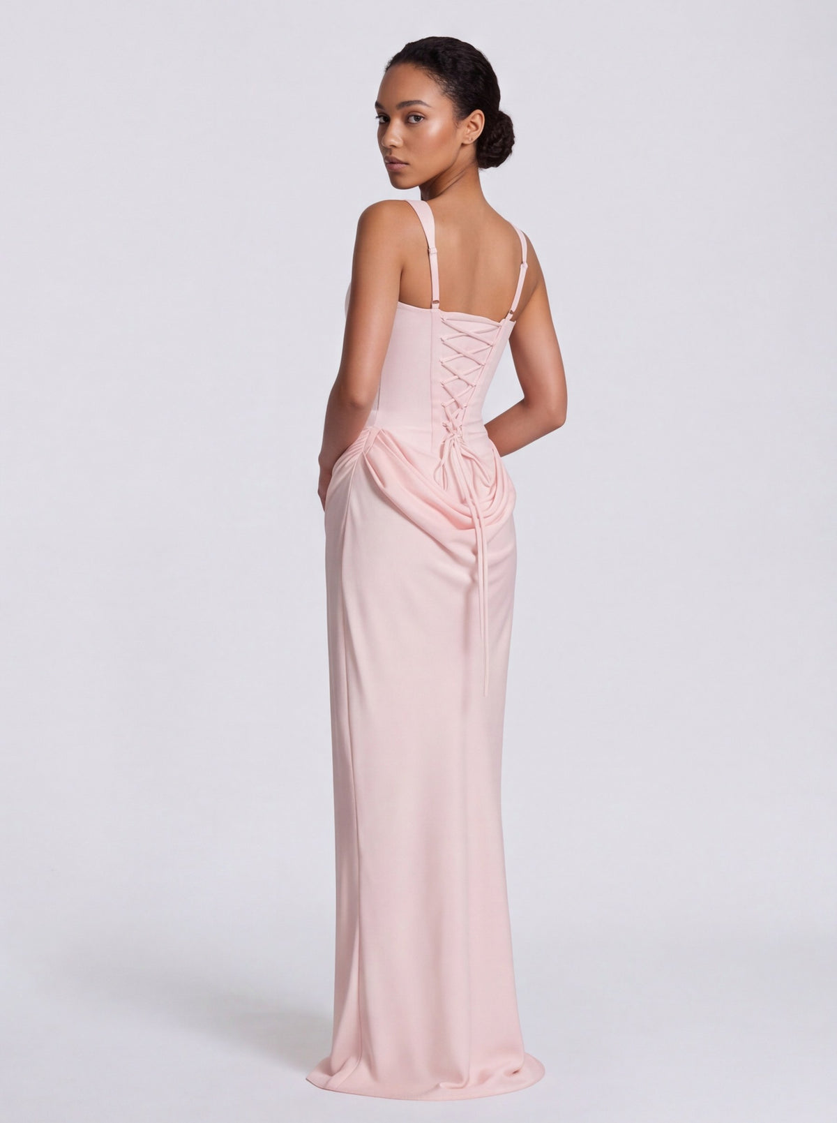 Satin Corset Bodice Square Neck Maxi Dress