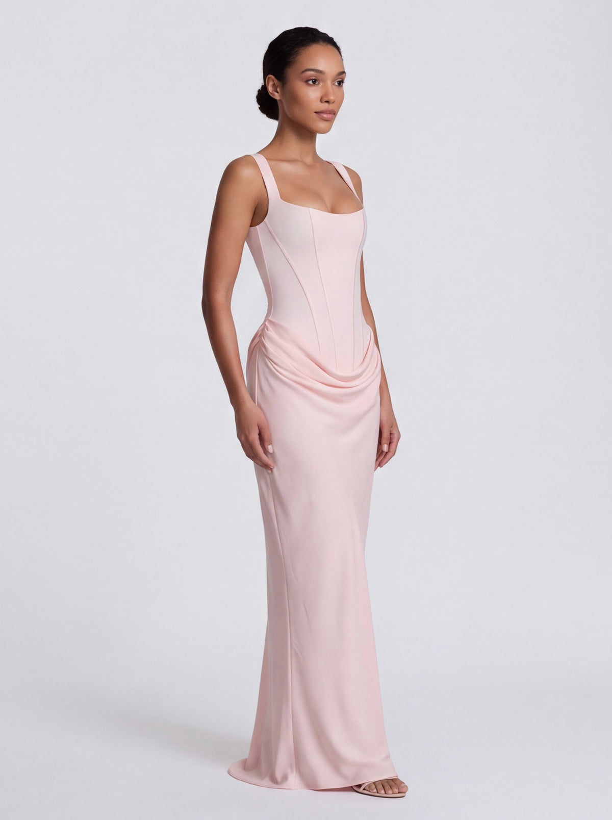 Satin Corset Bodice Square Neck Maxi Dress