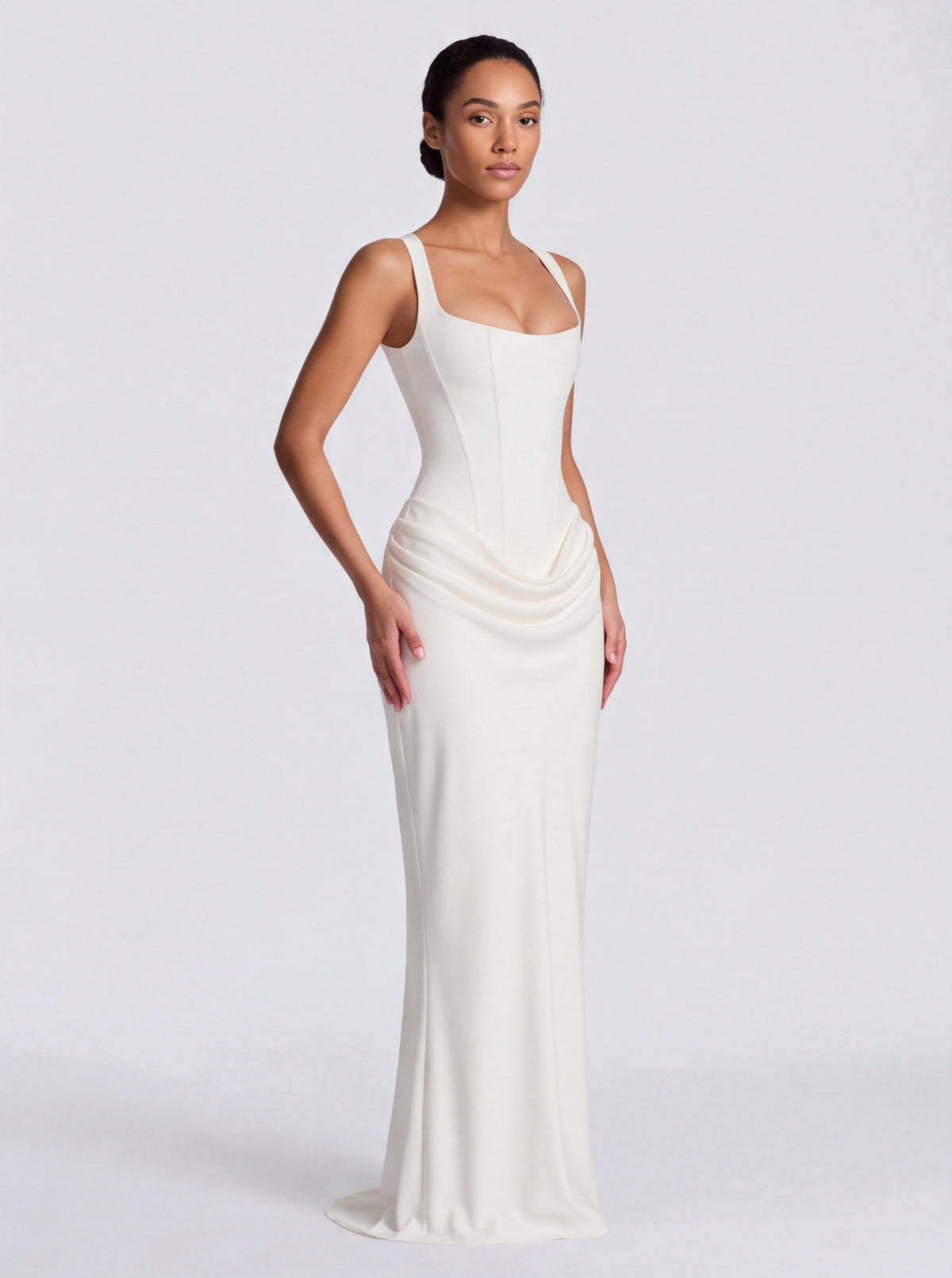 Satin Corset Bodice Square Neck Maxi Dress