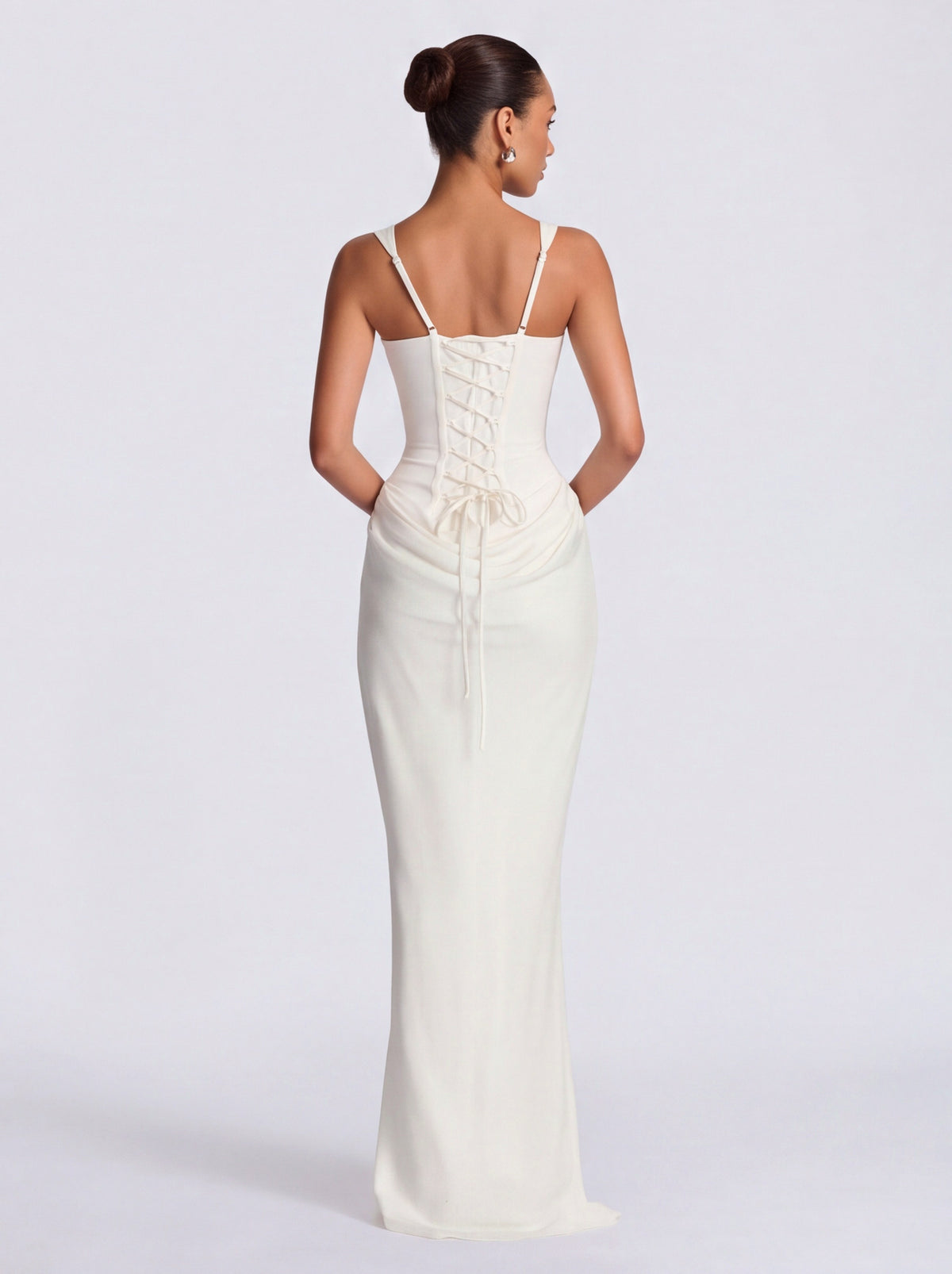 Satin Corset Bodice Square Neck Maxi Dress