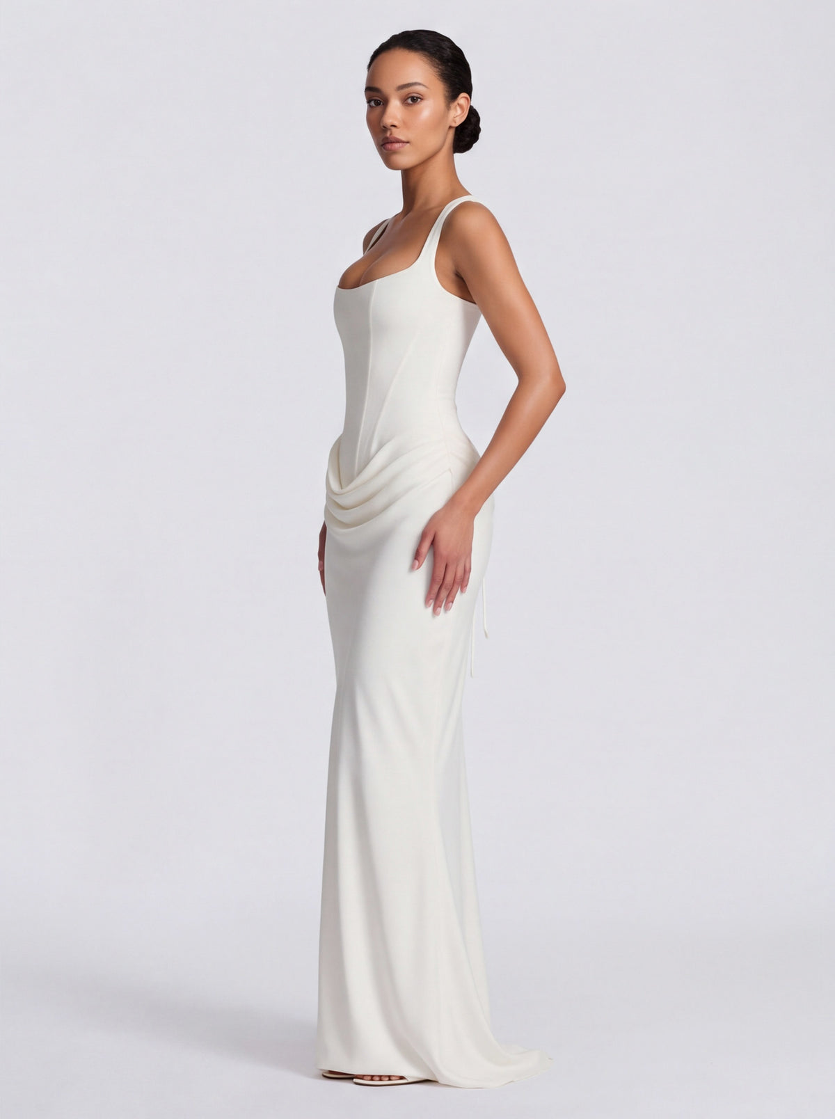 Satin Corset Bodice Square Neck Maxi Dress